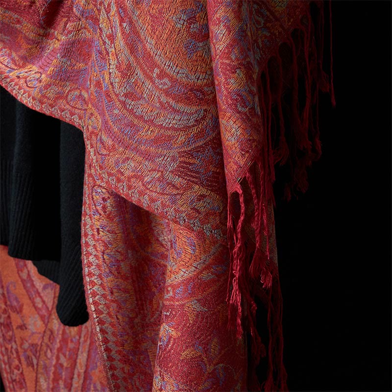 Geometric Pattern Tibetan Meditation Shawl Soft Knit Wrap