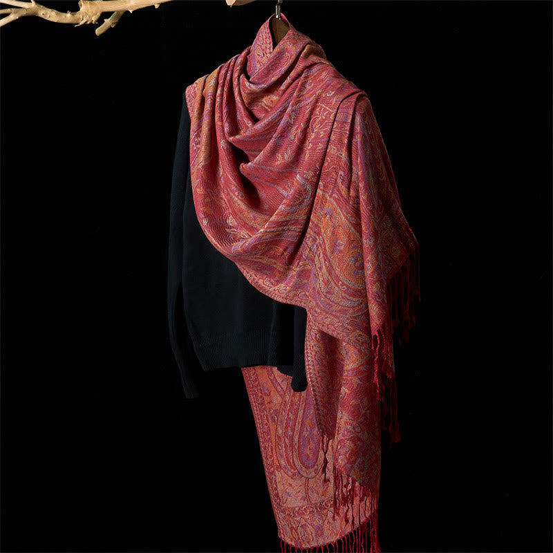 Geometric Pattern Tibetan Meditation Shawl Soft Knit Wrap