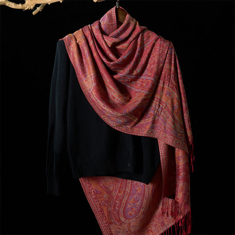 Geometric Pattern Tibetan Meditation Shawl Soft Knit Wrap