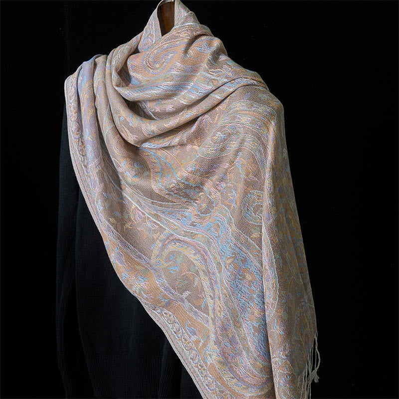 Geometric Pattern Tibetan Meditation Shawl Soft Knit Wrap