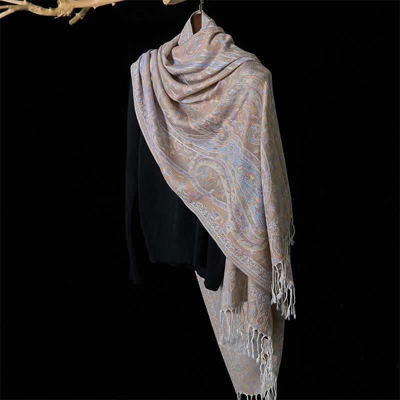 Geometric Pattern Tibetan Meditation Shawl Soft Knit Wrap