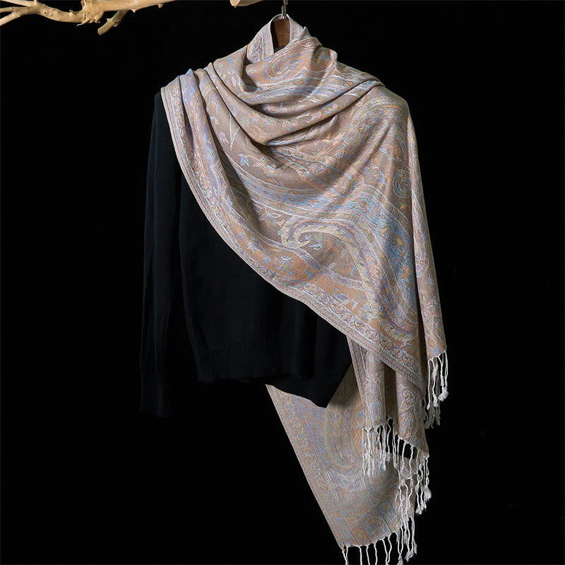 Geometric Pattern Tibetan Meditation Shawl Soft Knit Wrap