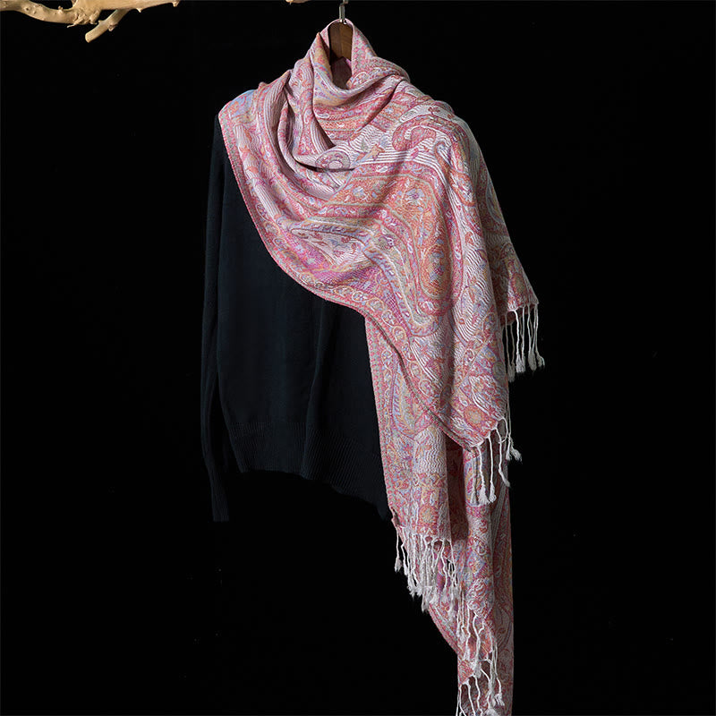 Geometric Pattern Tibetan Meditation Shawl Soft Knit Wrap