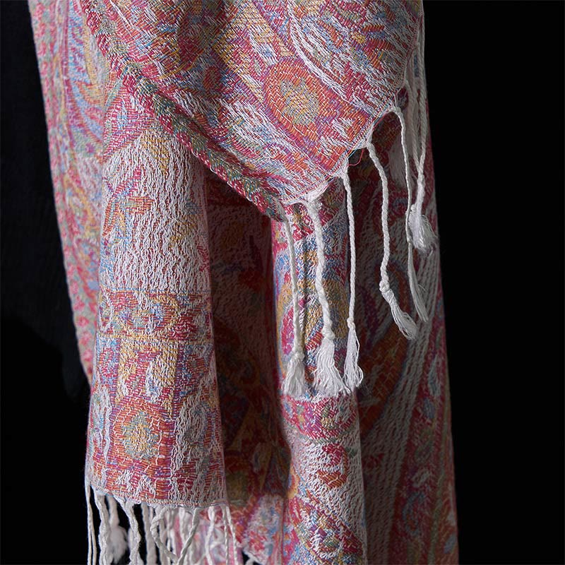Geometric Pattern Tibetan Meditation Shawl Soft Knit Wrap