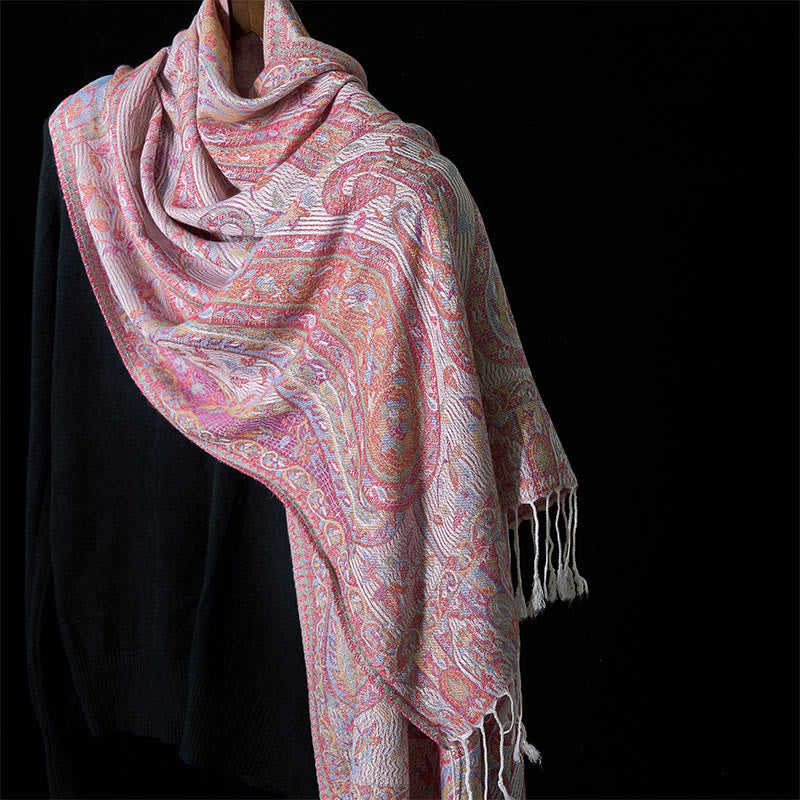 Geometric Pattern Tibetan Meditation Shawl Soft Knit Wrap
