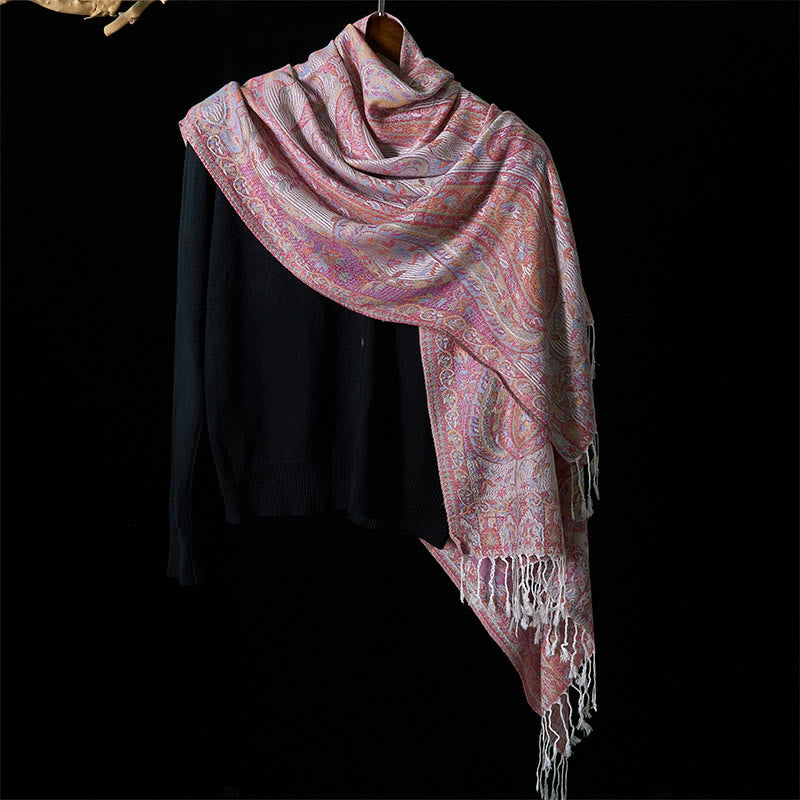 Geometric Pattern Tibetan Meditation Shawl Soft Knit Wrap