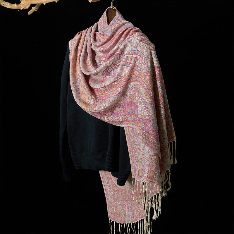 Geometric Pattern Tibetan Meditation Shawl Soft Knit Wrap