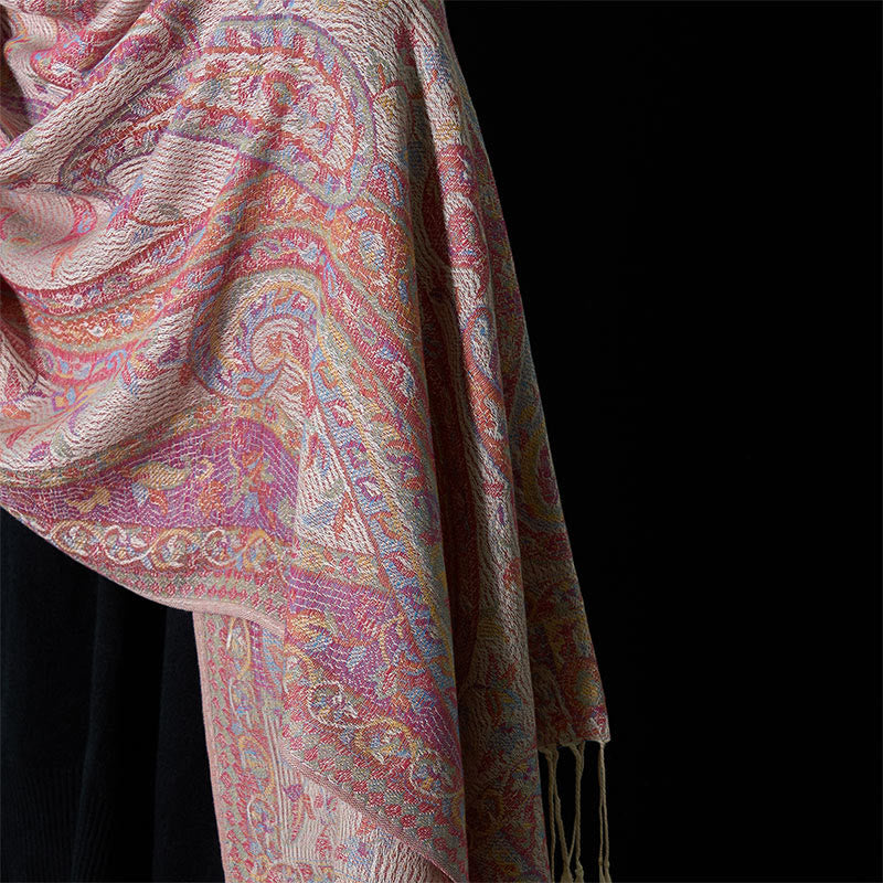 Geometric Pattern Tibetan Meditation Shawl Soft Knit Wrap