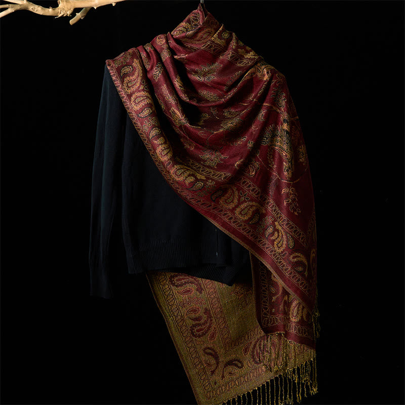 Soft Floral Tibetan Tassel Shawl for Mindful Layering