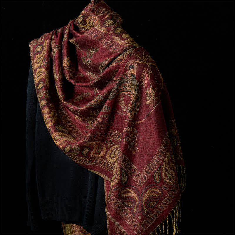 Soft Floral Tibetan Tassel Shawl for Mindful Layering