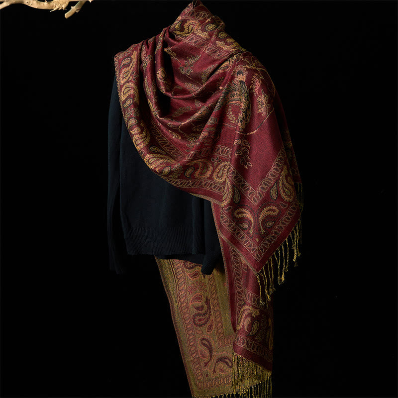 Soft Floral Tibetan Tassel Shawl for Mindful Layering