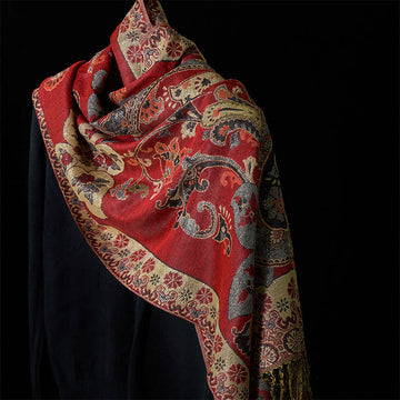 Geometric Pattern Tibetan Shawl with Tassel Detail for Mindful Living