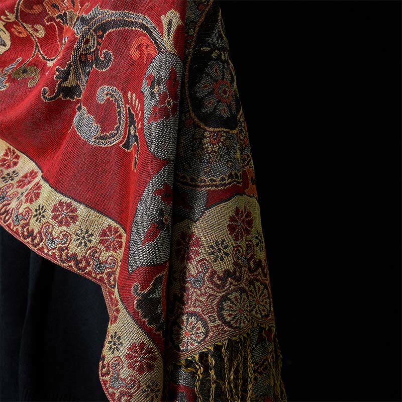 Geometric Pattern Tibetan Shawl with Tassel Detail for Mindful Living