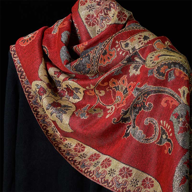 Geometric Pattern Tibetan Shawl with Tassel Detail for Mindful Living