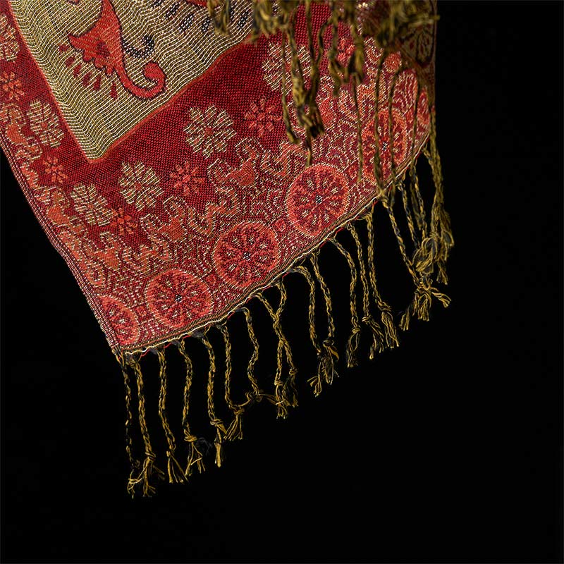 Geometric Pattern Tibetan Shawl with Tassel Detail for Mindful Living