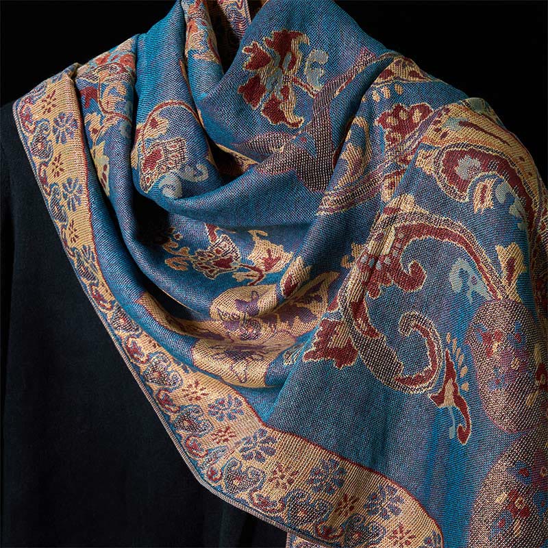 Geometric Pattern Tibetan Shawl with Tassel Detail for Mindful Living
