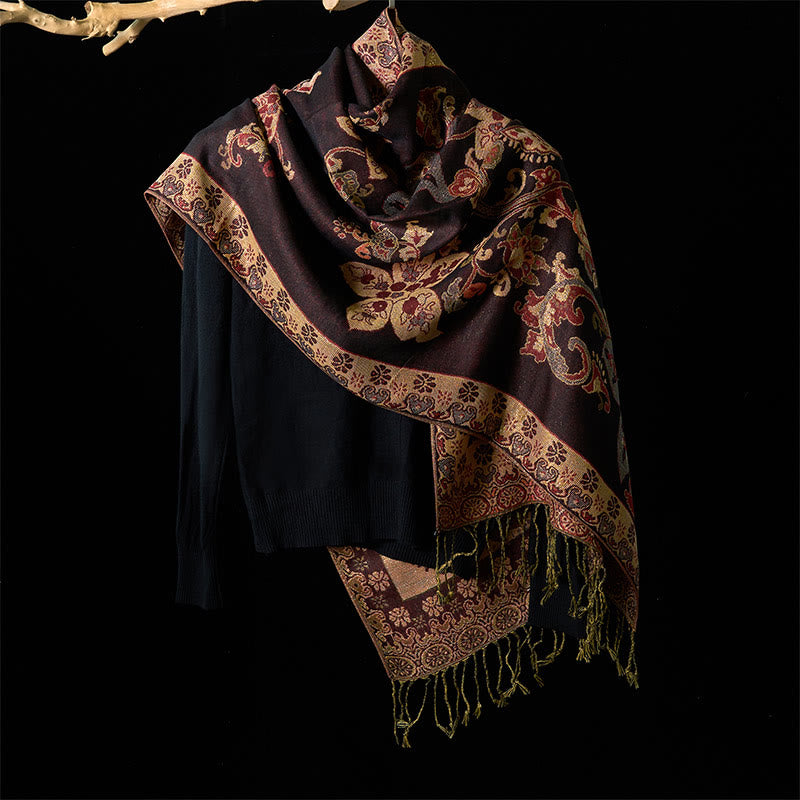 Geometric Pattern Tibetan Tassel Shawl for Mindful Layering