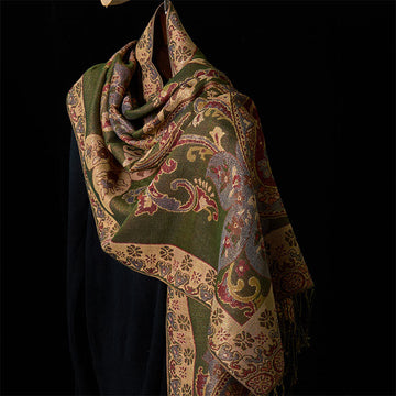 Geometric Pattern Tibetan Tassel Shawl for Mindful Layering