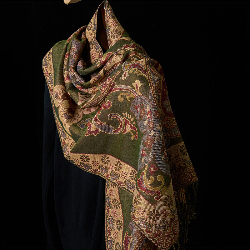 Geometric Pattern Tibetan Tassel Shawl for Mindful Layering