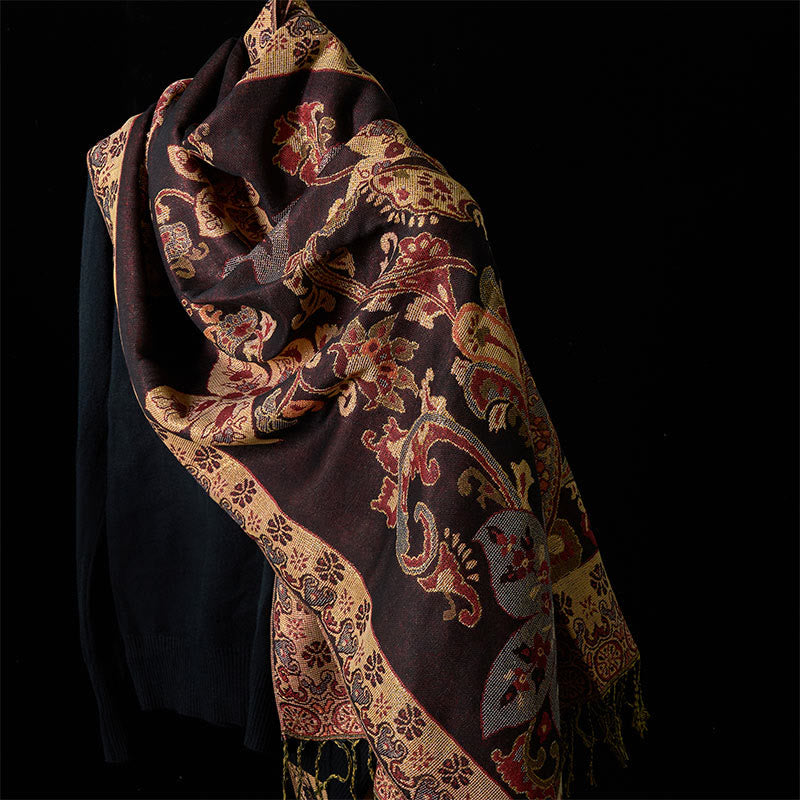 Geometric Pattern Tibetan Tassel Shawl for Mindful Layering