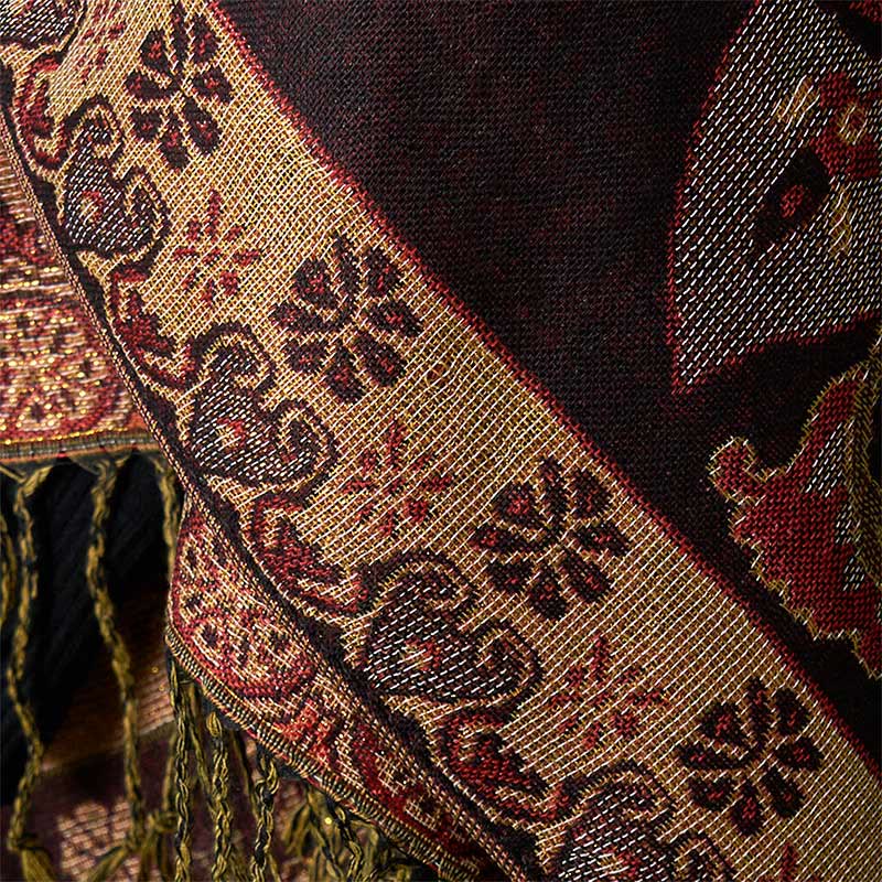 Geometric Pattern Tibetan Tassel Shawl for Mindful Layering