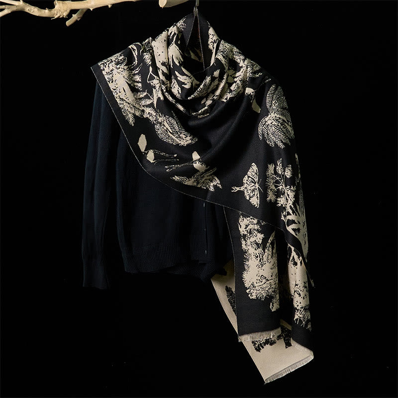 Winter Coconut Tree Animals Pattern Tassel Cozy Scarf Shawl