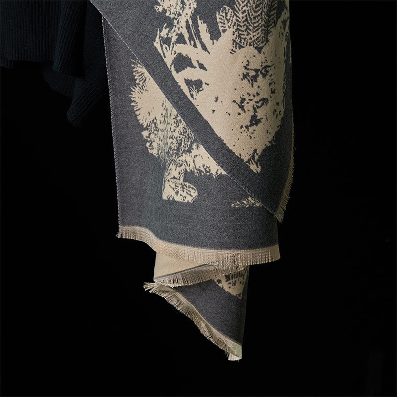 Winter Coconut Tree Animals Pattern Tassel Cozy Scarf Shawl