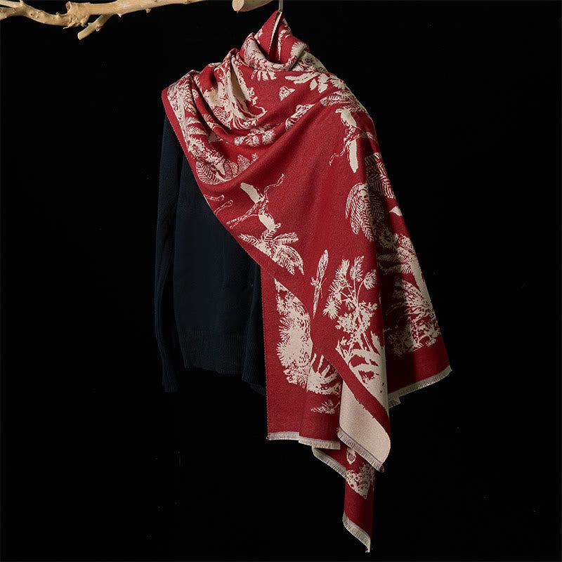 Winter Coconut Tree Animals Pattern Tassel Cozy Scarf Shawl