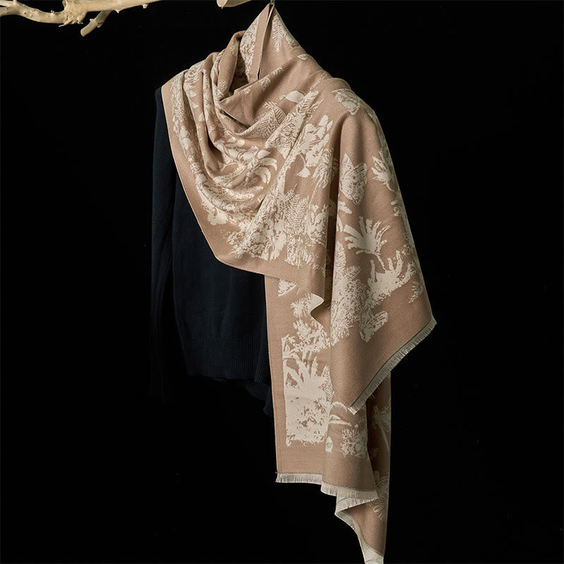 Winter Coconut Tree Animals Pattern Tassel Cozy Scarf Shawl