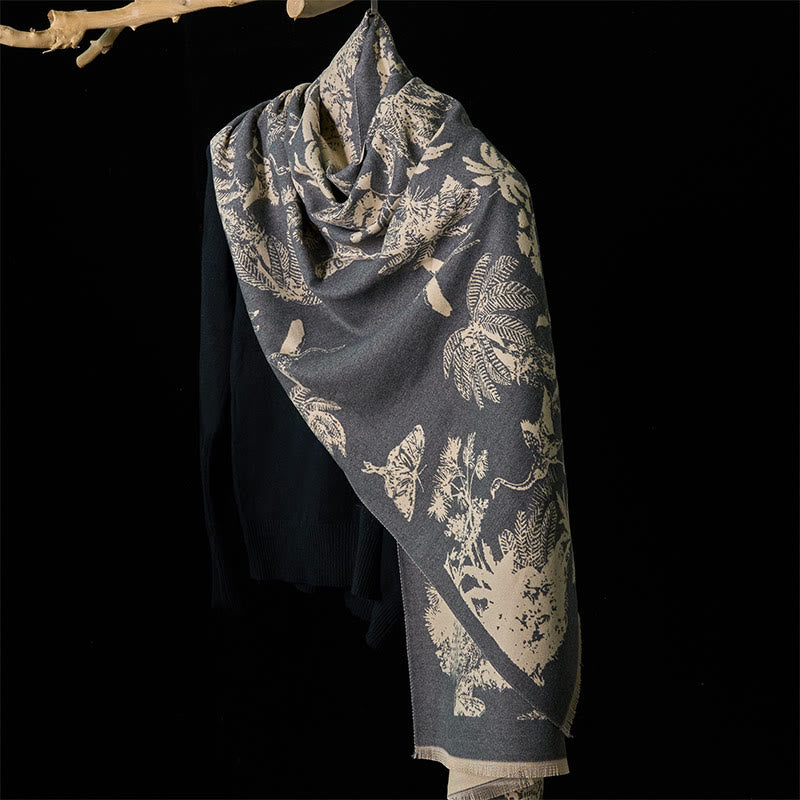 Winter Coconut Tree Animals Pattern Tassel Cozy Scarf Shawl