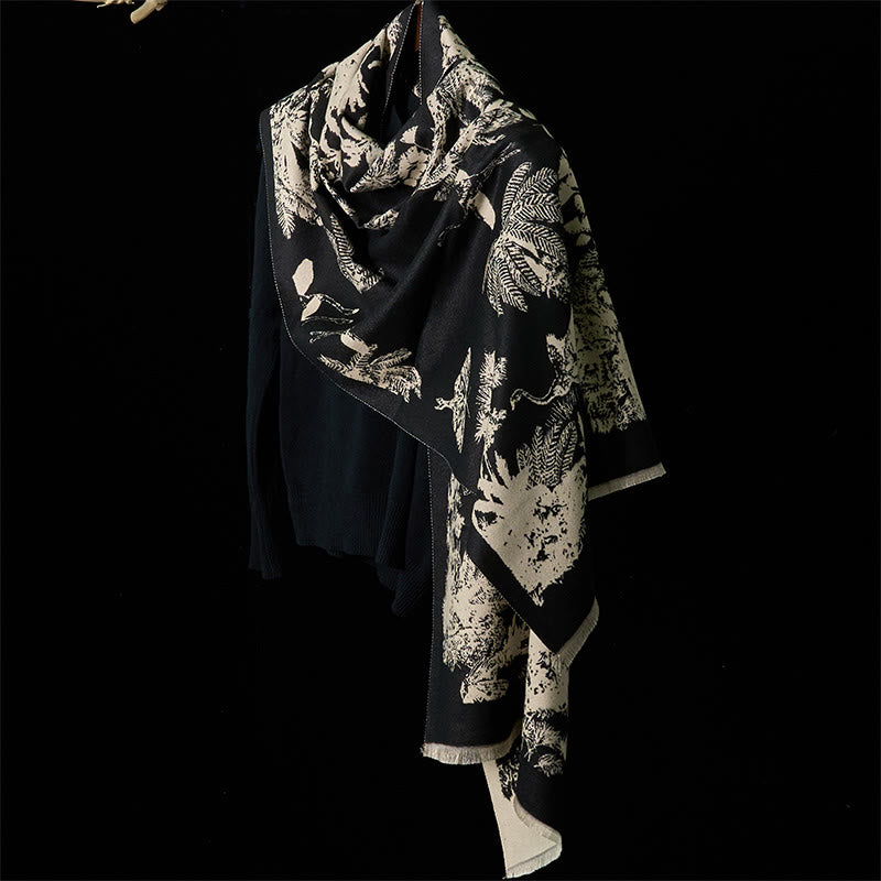 Winter Coconut Tree Animals Pattern Tassel Cozy Scarf Shawl