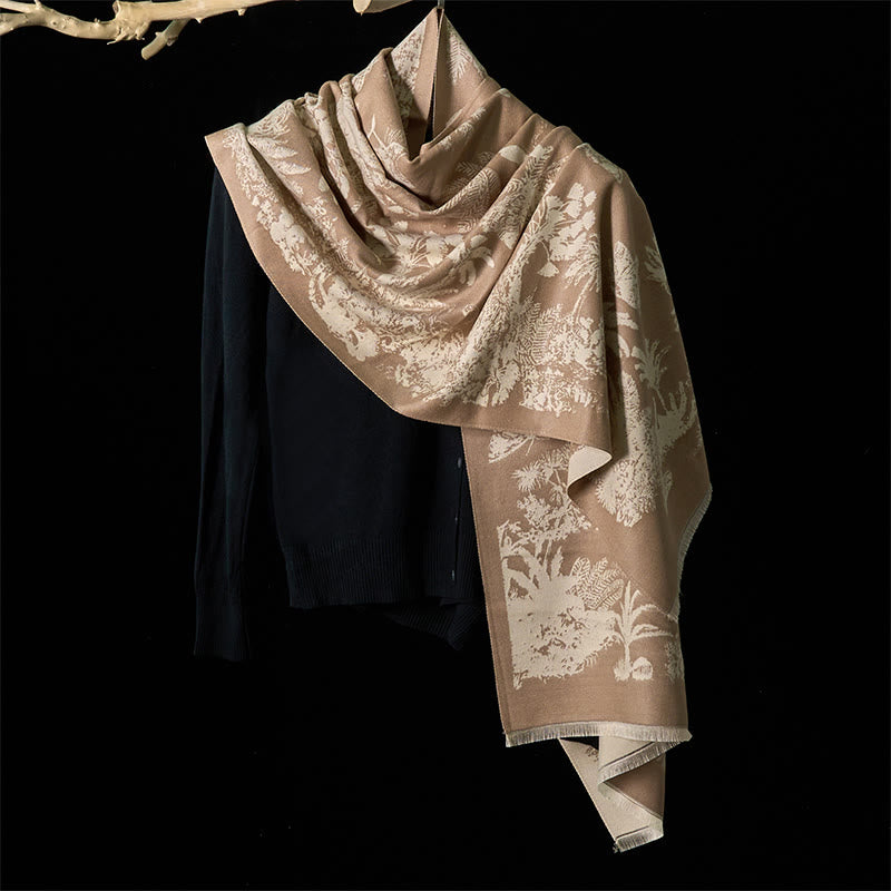 Winter Coconut Tree Animals Pattern Tassel Cozy Scarf Shawl