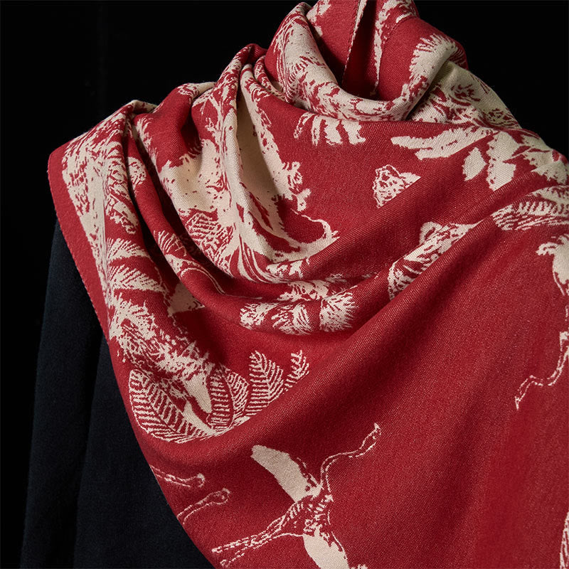 Winter Coconut Tree Animals Pattern Tassel Cozy Scarf Shawl