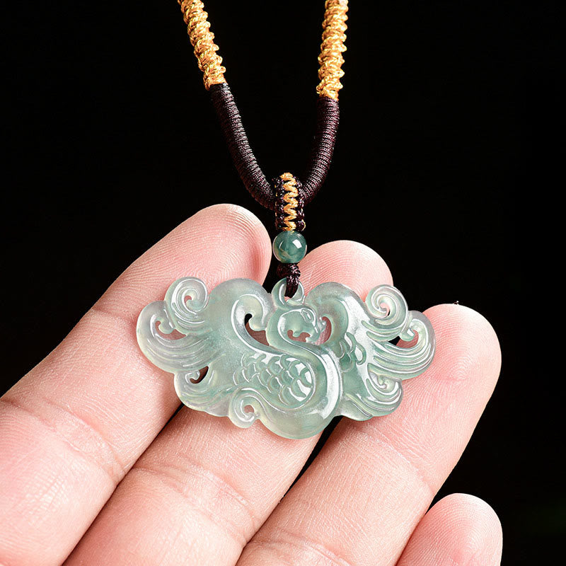 Chinese Phoenix Jade Luck Necklace String Pendant