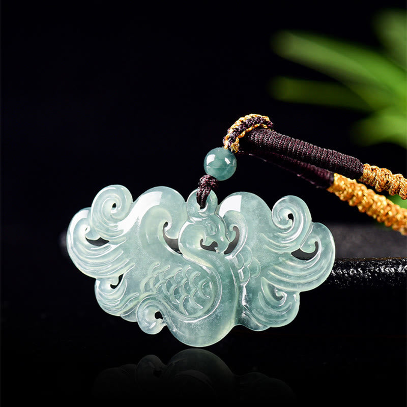 Chinese Phoenix Jade Luck Necklace String Pendant