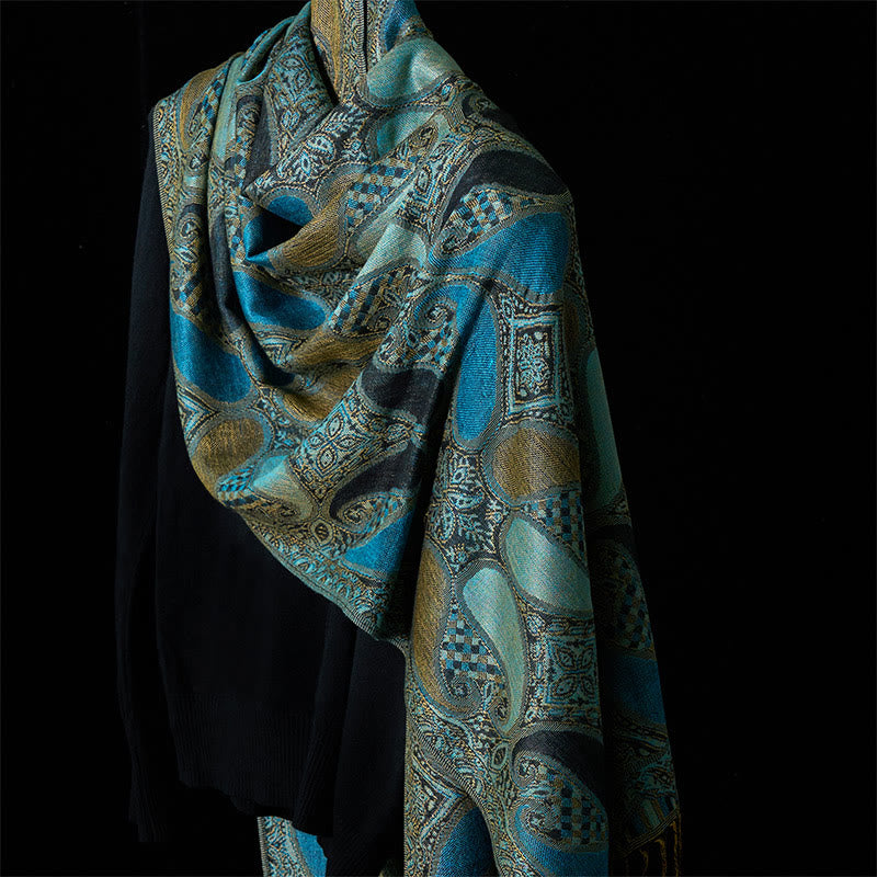 Tactile Geometric Knit Meditation Tibetan Shawl Wrap