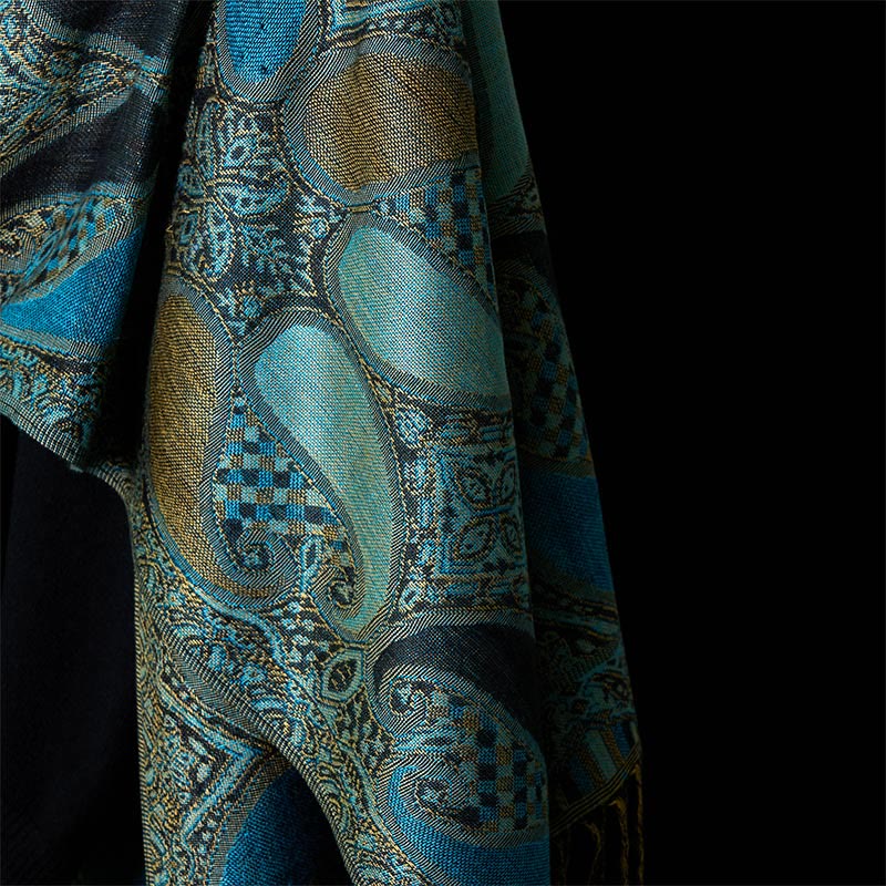 Tactile Geometric Knit Meditation Tibetan Shawl Wrap