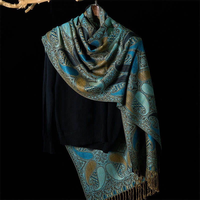 Tactile Geometric Knit Meditation Tibetan Shawl Wrap