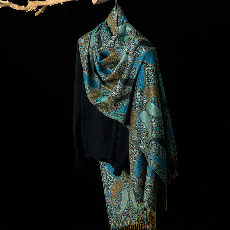 Tactile Geometric Knit Meditation Tibetan Shawl Wrap