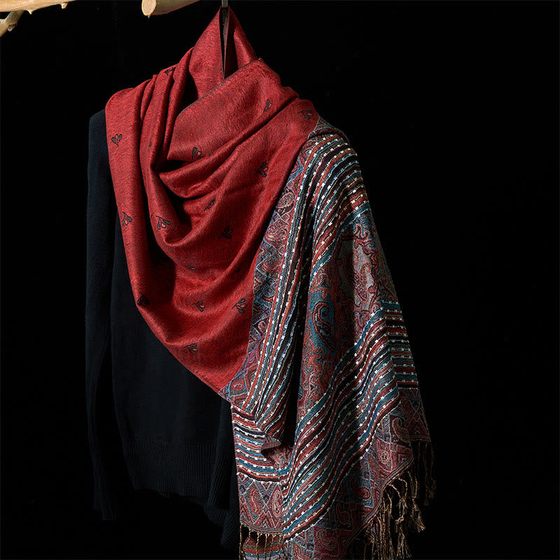 Spring Cashew Flower Stripe Geometric Pattern Tassel Soft Scarf Shawl