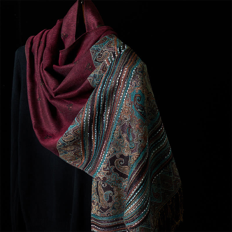 Spring Cashew Flower Stripe Geometric Pattern Tassel Soft Scarf Shawl