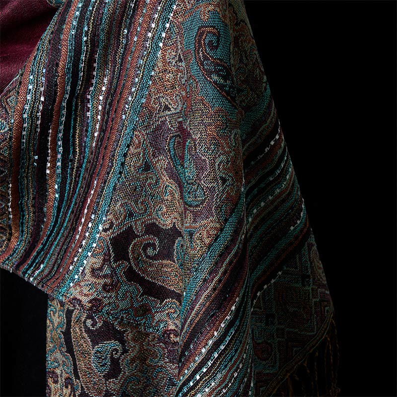 Spring Cashew Flower Stripe Geometric Pattern Tassel Soft Scarf Shawl