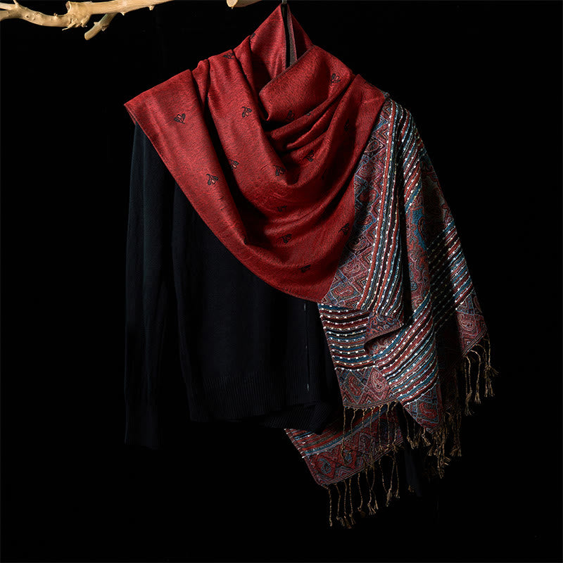 Spring Cashew Flower Stripe Geometric Pattern Tassel Soft Scarf Shawl