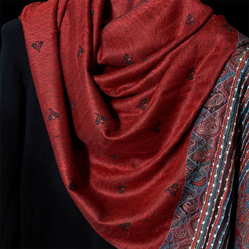 Spring Cashew Flower Stripe Geometric Pattern Tassel Soft Scarf Shawl