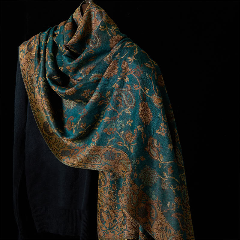 Soft Knit Botanical Leaf Grounding Tibetan Shawl