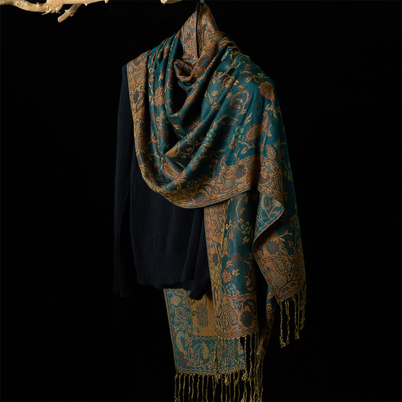 Soft Knit Botanical Leaf Grounding Tibetan Shawl
