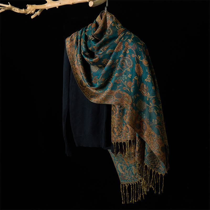 Soft Knit Botanical Leaf Grounding Tibetan Shawl