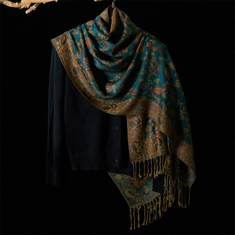 Soft Knit Botanical Leaf Grounding Tibetan Shawl