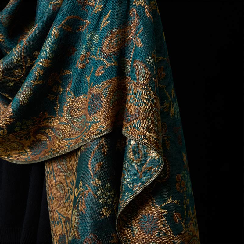 Soft Knit Botanical Leaf Grounding Tibetan Shawl