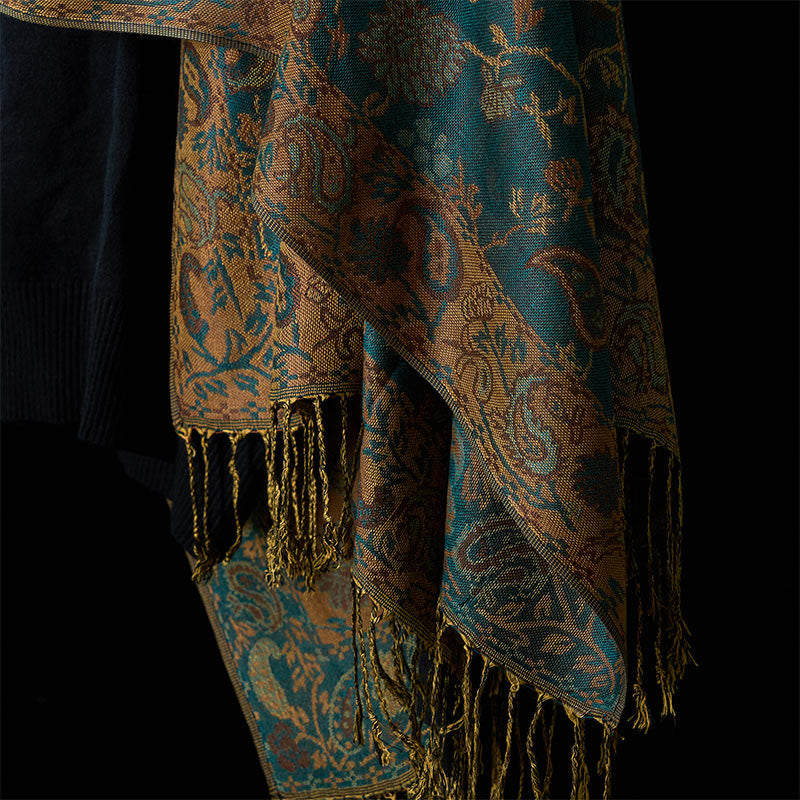 Soft Knit Botanical Leaf Grounding Tibetan Shawl